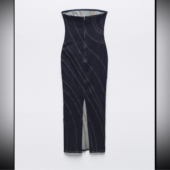 Zara blogger’s favorite top stitched body-con denim dress M - Picture 5 of 6